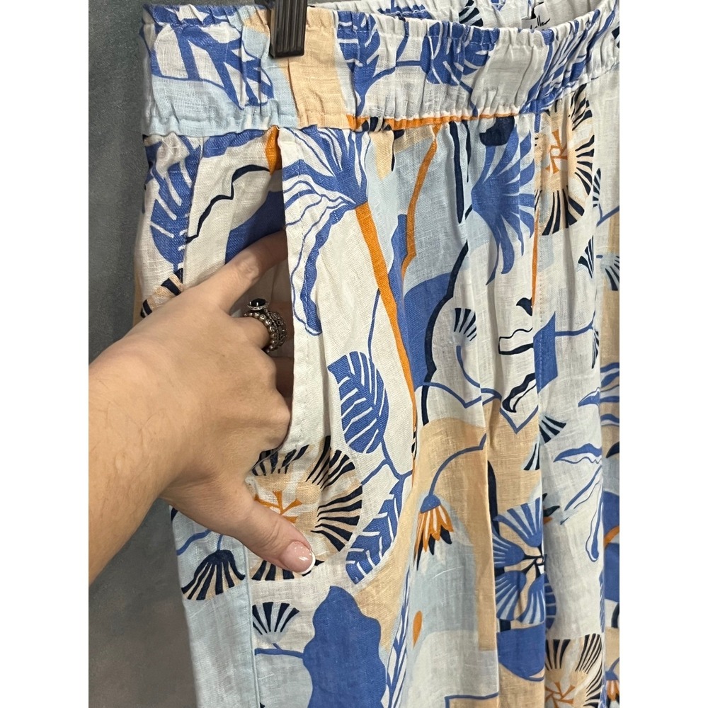 Nicole Miller New York Womens XL Linen Tropical Palm Print Wide Leg Pants Blue - Picture 3 of 7